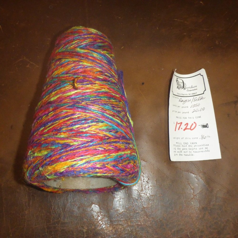 Cone of Rayon Silk Blend Multi Colored Rainbow Yarn - 900 yds.